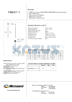 1N647-1 datasheet - SILICON RECTIFIER