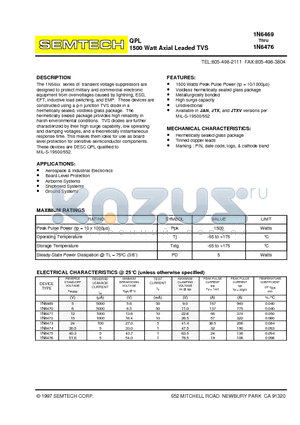 1N6470 datasheet - QPL 1500 Watt Axial Leaded TVS