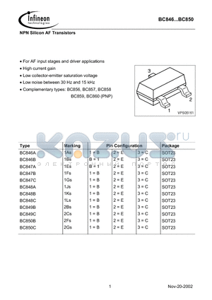 BC846B datasheet - NPN Silicon AF Transistors