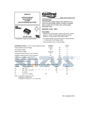 CBRHD-01_10 datasheet - SURFACE MOUNT HIGH DENSITY 0.8 AMP SILICON BRIDGE RECTIFIER