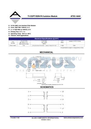 ATSC-1603I datasheet - T1/CEPT/ISDN-Pri Isolation Module