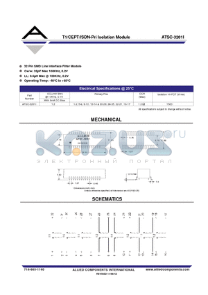 ATSC-3201I datasheet - T1/CEPT/ISDN-Pri Isolation Module