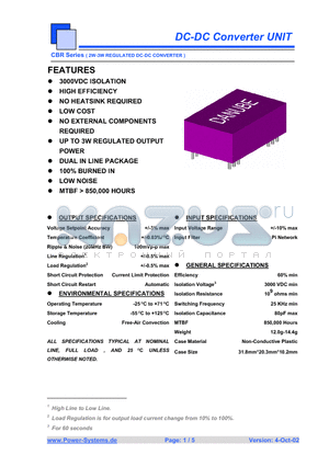 CBRS-0505-3K datasheet - DC-DC Converter UNIT 2W-3W REGULATED DC-DC CONVERTER