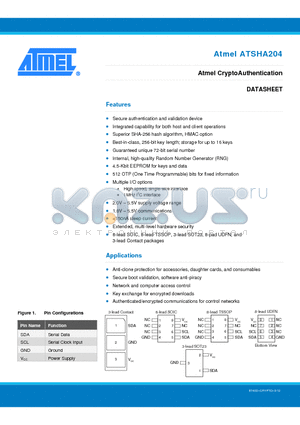 ATSHA204-MAH-DA-T datasheet - Atmel CryptoAuthentication