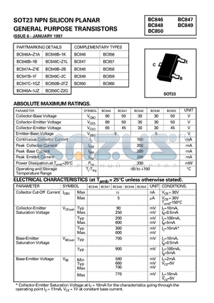 BC846B-1B datasheet - SOT23 NPN SILICON PLANAR