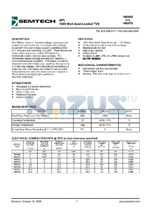 1N6474 datasheet - QPL 1500 Watt Axial Leaded TVS