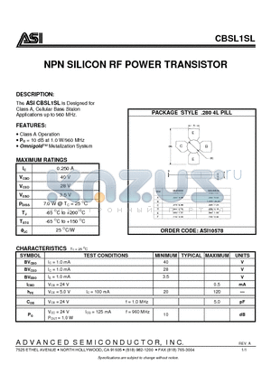 CBSL1SL datasheet - NPN SILICON RF POWER TRANSISTOR