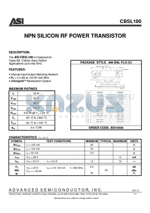 CBSL100_07 datasheet - NPN SILICON RF POWER TRANSISTOR