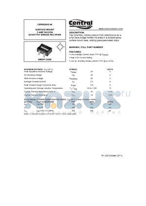 CBRSDSH2-40 datasheet - SURFACE MOUNT 2 AMP SILICON SCHOTTKY BRIDGE RECTIFIER