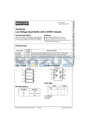 74LVX125MTC datasheet - Low Voltage Quad Buffer with 3-STATE Outputs