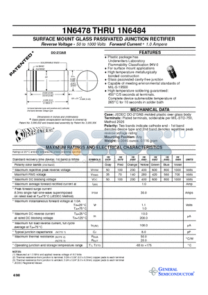 1N6478 datasheet - SURFACE MOUNT GLASS PASSIVATED JUNCTION RECTIFIER
