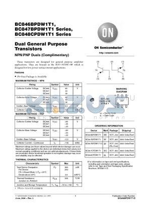 BC846BPDW1T1 datasheet - Dual General Purpose Transistors(NPN/PNP Duals)