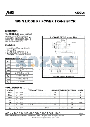CBSL6_07 datasheet - NPN SILICON RF POWER TRANSISTOR