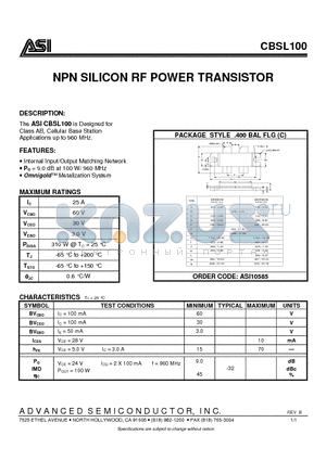 CBSL100 datasheet - NPN SILICON RF POWER TRANSISTOR