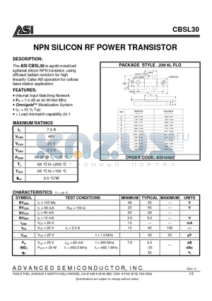 CBSL30_07 datasheet - NPN SILICON RF POWER TRANSISTOR