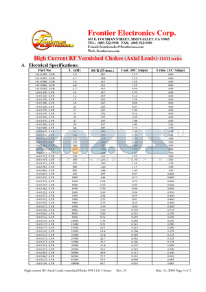 11411121_-LFR datasheet - High Current RF Varnished Chokes (Axial Leads)