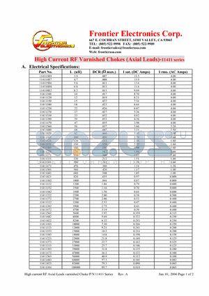 11411122 datasheet - High Current RF Varnished Chokes (Axial Leads)