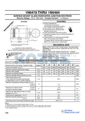 1N6484 datasheet - SURFACE MOUNT GLASS PASSIVATED JUNCTION RECTIFIER