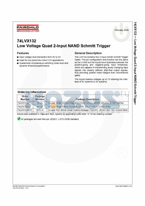 74LVX132M_08 datasheet - Low Voltage Quad 2-Input NAND Schmitt Trigger