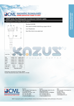 2990P datasheet - Non-Relampable Incandescent Indicator Lights