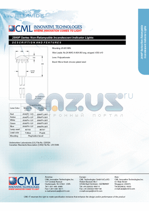 2990P3-12V datasheet - Non-Relampable Incandescent Indicator Lights