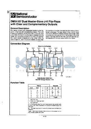 DM54107J datasheet - DUAL MASTER-SLAVE J-K FLIP-FLOPS WITH CLEAR AND COMPLEMENTARY OUTPUTS