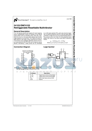 DM54122 datasheet - Retriggerable Resettable Multivibrator