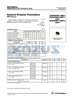 BC846BWT1 datasheet - General Purpose Transistors(NPN Silicon)