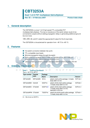 CBT3253A datasheet - Dual 1-of-4 FET multiplexer/demultiplexer