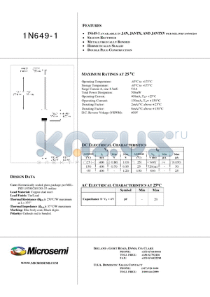 1N649-1 datasheet - SILICON RECTIFIER