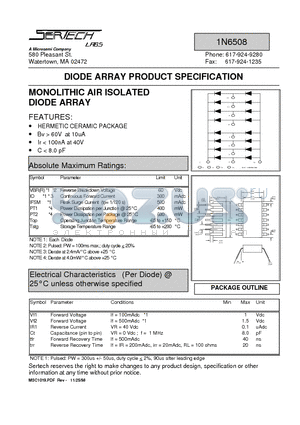 1N6508 datasheet - MONOLITHIC AIR ISOLATED DIODE ARRAY
