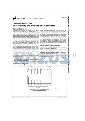 DM54184 datasheet - BCD-to-Binary and Binary-to-BCD Converters