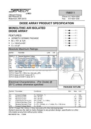 1N6511 datasheet - MONOLITHIC AIR ISOLATED DIODE ARRAY