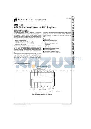 DM54194J datasheet - 4-Bit Bidirectional Universal Shift Registers