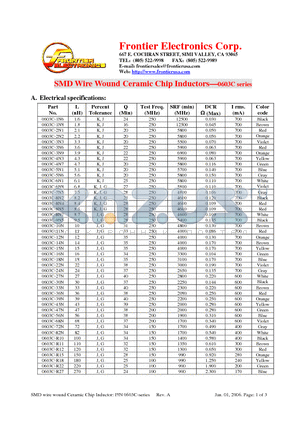 0603C-6N8 datasheet - SMD Wire Wound Ceramic Chip Inductors