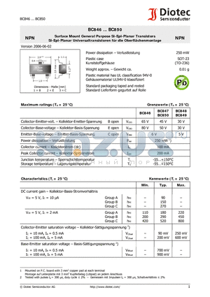 BC846S datasheet - Surface Mount General Purpose Si-Epi-Planar Double-Transistors