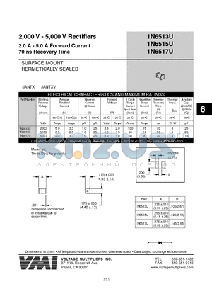 1N6513U datasheet - 2,000 V - 5,000 V Rectifiers