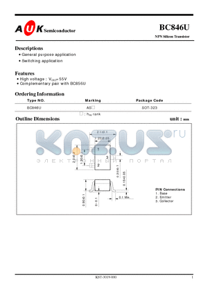 BC846U datasheet - NPN Silicon Transistor (General purpose application Switching application)