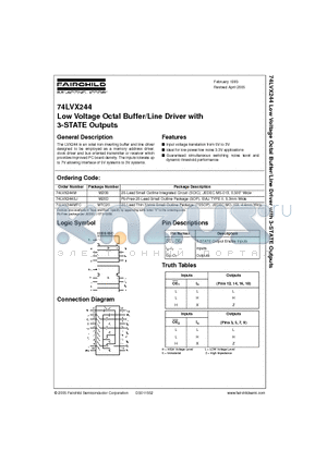 74LVX244SJ datasheet - Low Voltage Octal Buffer/Line Driver with 3-STATE Outputs