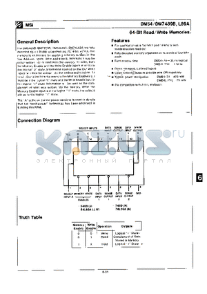 DM5489B datasheet - 64-BIT READ/WRITE MEMORIES