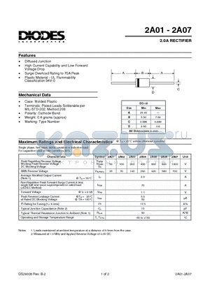 2A01 datasheet - 2.0A RECTIFIER