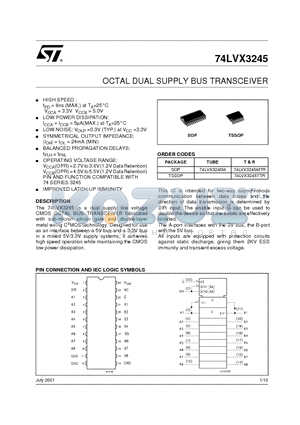 74LVX3245 datasheet - OCTAL DUAL SUPPLY BUS TRANSCEIVER