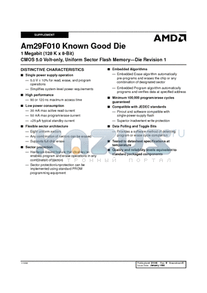 AM29F010-90DPI1 datasheet - 1 Megabit (128 K x 8-Bit) CMOS 5.0 Volt-only, Uniform Sector Flash Memory-Die Revision 1