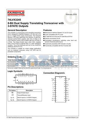 74LVX3245MTC_10 datasheet - 8-Bit Dual Supply Translating Transceiver with 3-STATE Outputs