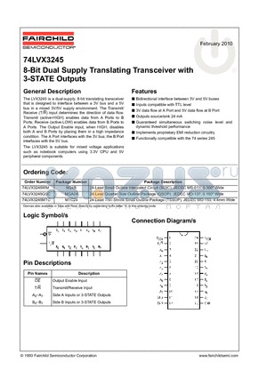 74LVX3245QSC_10 datasheet - 8-Bit Dual Supply Translating Transceiver with 3-STATE Outputs