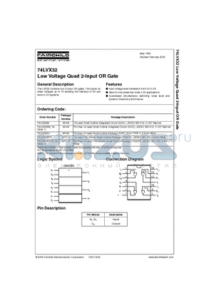 74LVX32MTCX datasheet - Low Voltage Quad 2-Input OR Gate