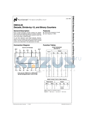 DM54L93J datasheet - Decade, Divide-by-12, and Binary Counters