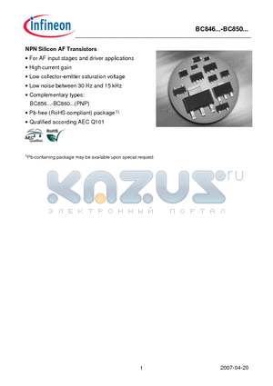 BC847A datasheet - NPN Silicon AF Transistors