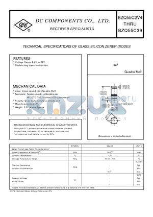 BZQ55C11 datasheet - TECHNICAL SPECIFICATIONS OF GLASS SILICON ZENER DIODES