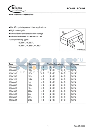 BC847AT datasheet - NPN Silicon AF Transistors